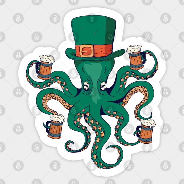 Saint Patricks Day Drunk Kraken Funny Paddys Day Octopus Beer Sticker by Kali Space